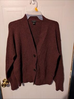 Ann Taylor Factory Cozy Burgundy Button-Front Cardigan